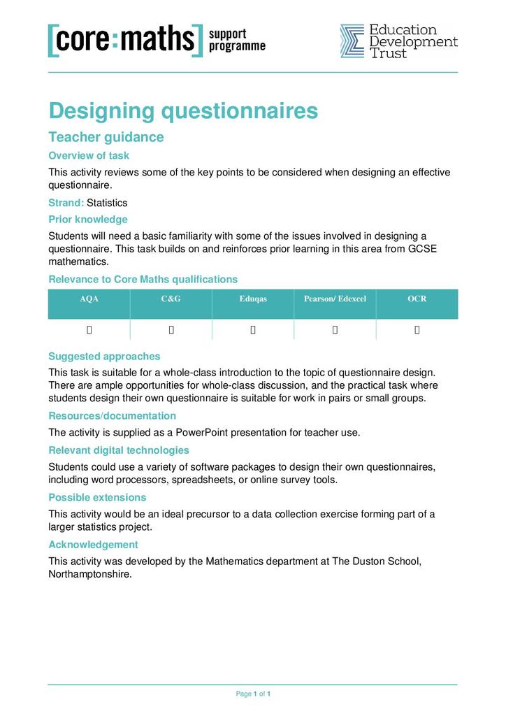 Designing questionnaires | STEM